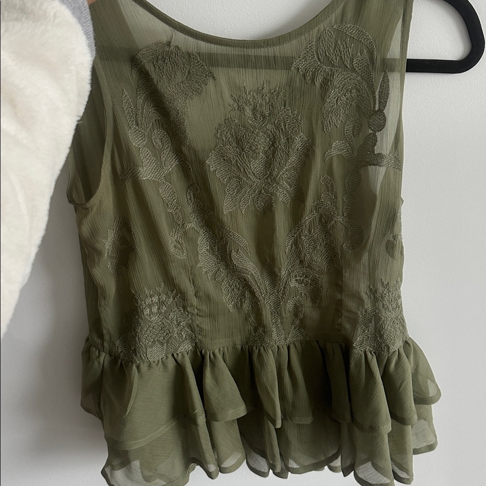 Guess Olive Green Textured Top
